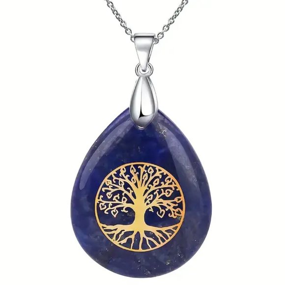 Lapis Lazuli Tree Of Life Natural Stones Necklace Gemstone Healing Pendant - Picture 1 of 2